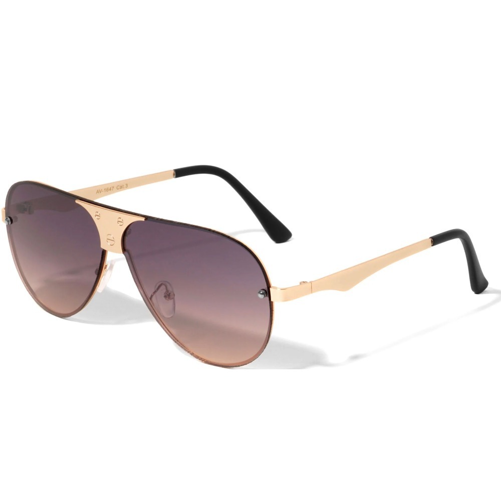 Sunglasses Gold Frame Brown Lens Men's Fashion Eyewear Retro Metal Trendy Shades